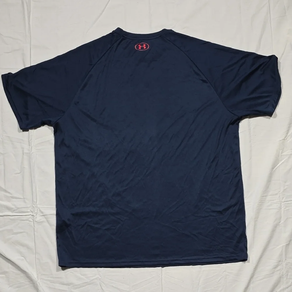 Under Armour Men's Dark Blue and Red Logo Tee